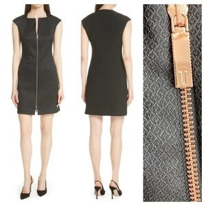 Ted Baker London Black Reikod Textured Zip Front Dress 8